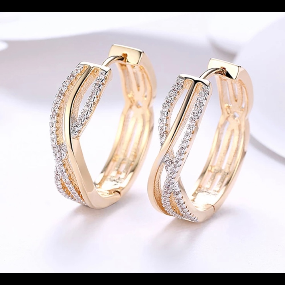 925 Silver 24mm 18K Gold Twist Hoop Earrings For Women Fashion Wedding Jewelry